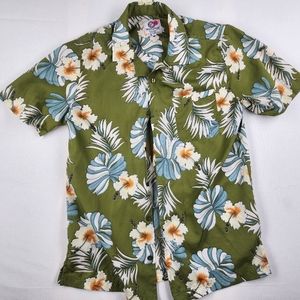 Resolution Clothing Hawaiian Shirt Green Flowers Small